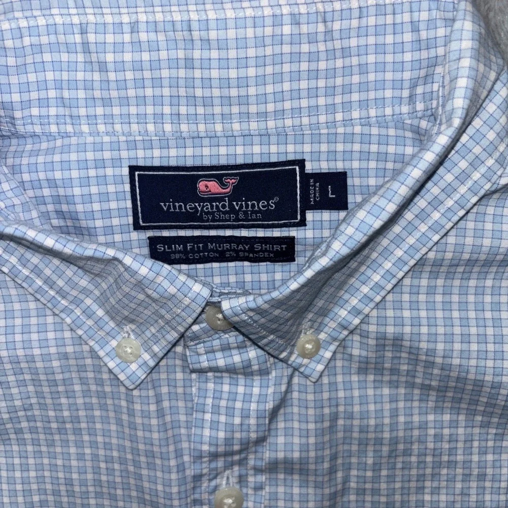 Vineyard Vines Performance Slim Fit Murray Shirt Lg White Blue Check Plaid - Picture 3 of 7